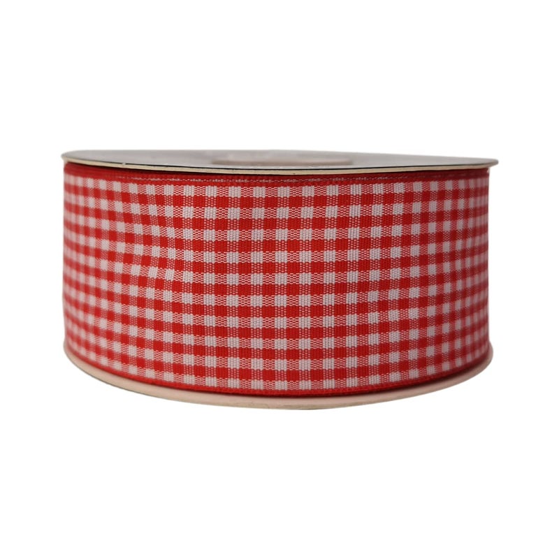 Micomon 1.5 Inch Red and White Woven Edge 100% Polyester Gingham Ribbon 25 Yards Each Roll (1-1/2"", Red) - Image 3